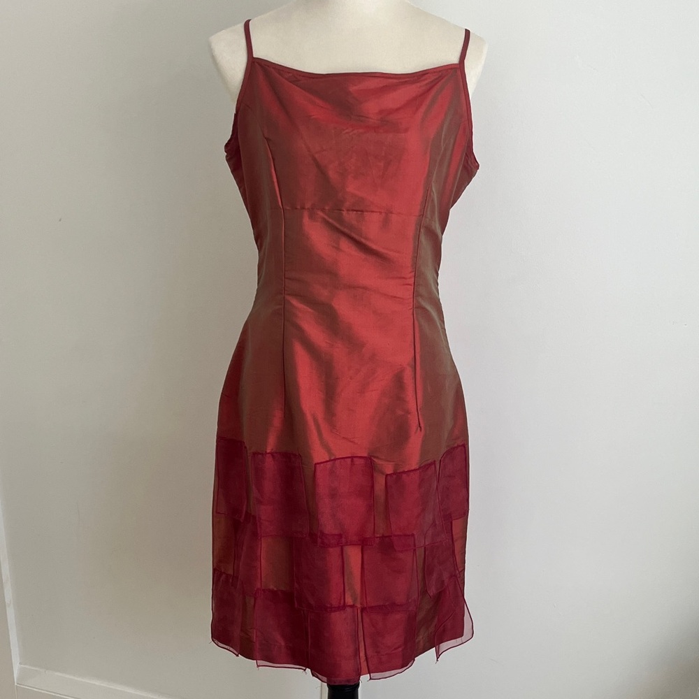 Elegant Copper Silk Sleeveless Cocktail Dress